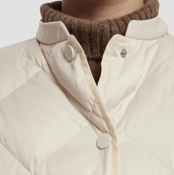 🆕 Lattelier Lightweight A-Line Down Diamond Quilted Coat in Ivory - Picture 4 of 9